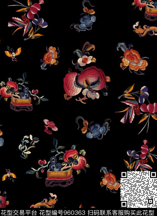 传统华亿平台花卉绣花华亿平台数码印花华亿平台下载（图片编号: 960363） - 瓦栏（Walan）