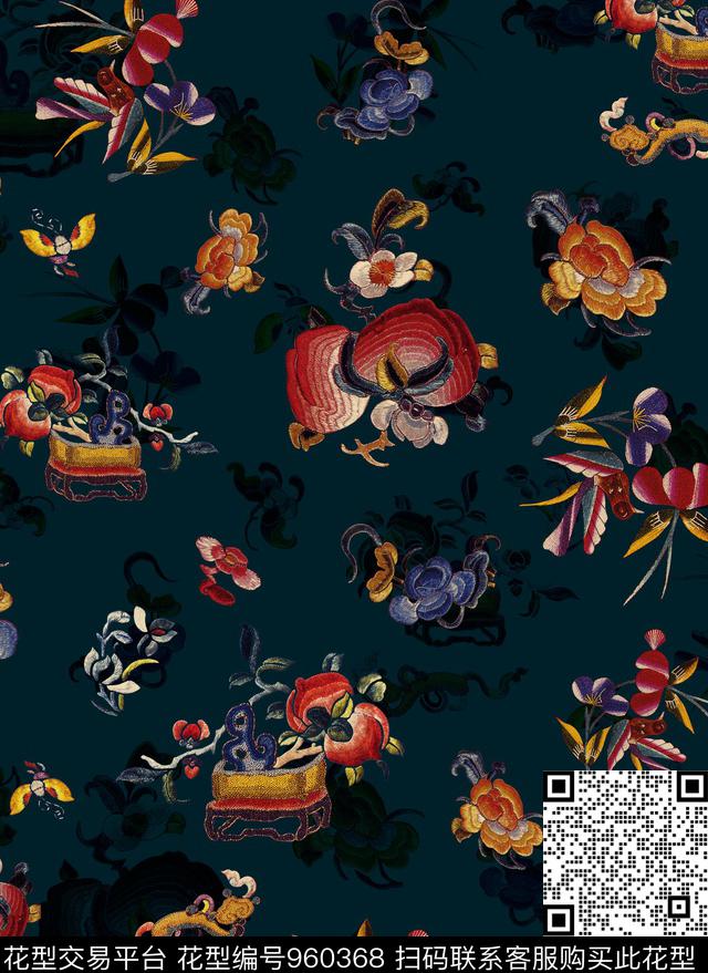 传统华亿平台花卉绣花华亿平台数码印花华亿平台下载（图片编号: 960368） - 瓦栏（Walan）