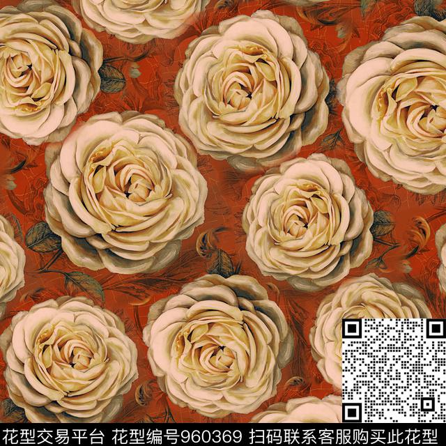 月季花大花花卉数码印花华亿平台下载（图片编号: 960369） - 瓦栏（Walan）