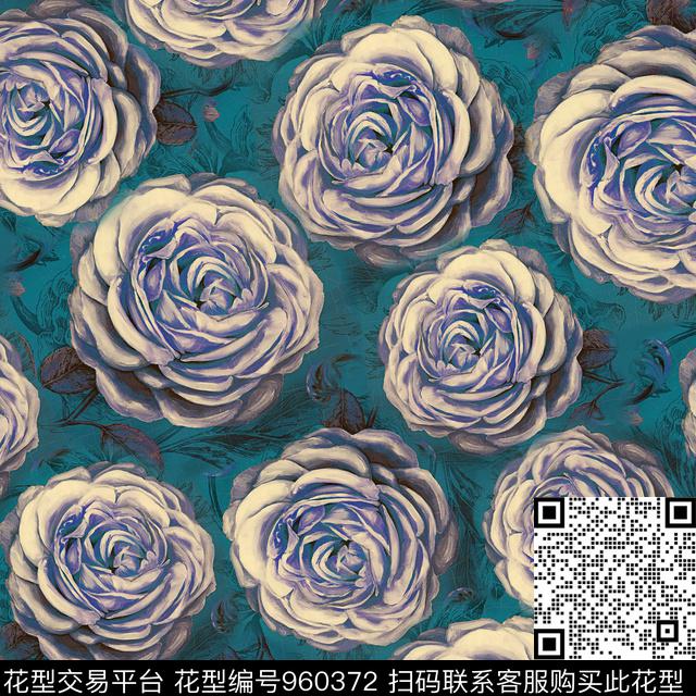 月季花大花花卉数码印花华亿平台下载（图片编号: 960372） - 瓦栏（Walan）