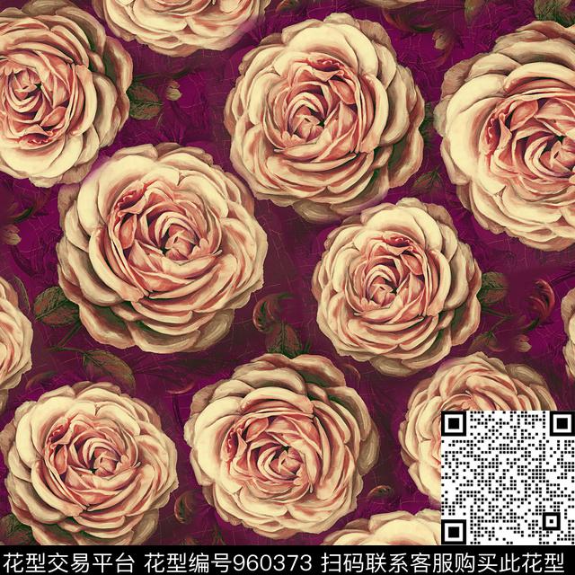 月季花大花花卉数码印花华亿平台下载（图片编号: 960373） - 瓦栏（Walan）