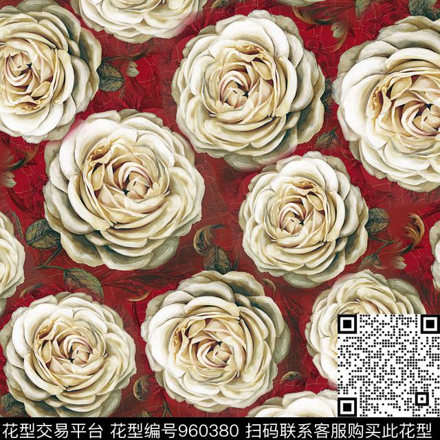 月季花大花花卉数码印花华亿平台下载（图片编号: 960380） - 瓦栏（Walan）