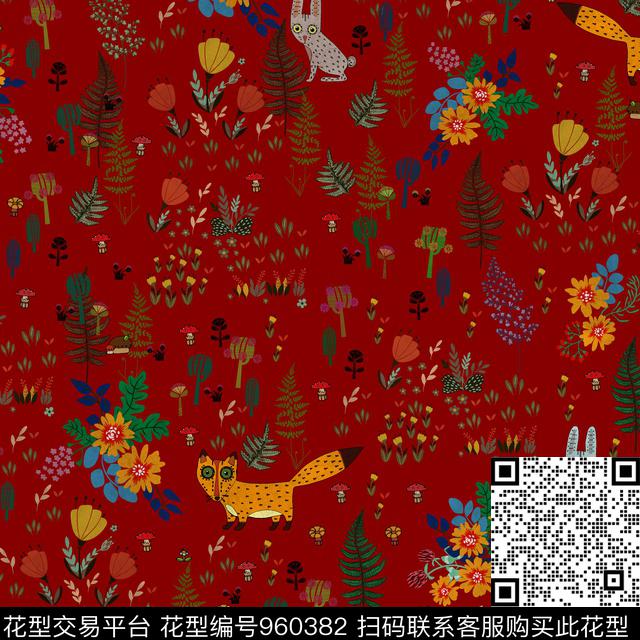 小碎花树枝花卉数码印花华亿平台下载（图片编号: 960382） - 瓦栏（Walan）