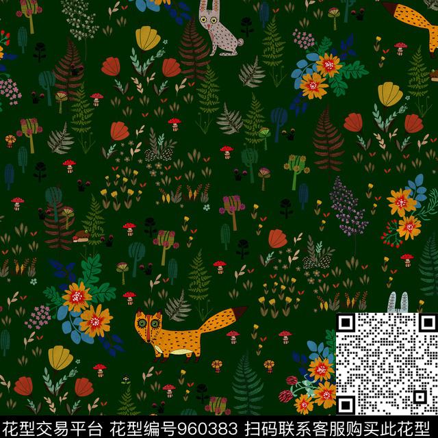 小碎花树枝花卉数码印花华亿平台下载（图片编号: 960383） - 瓦栏（Walan）