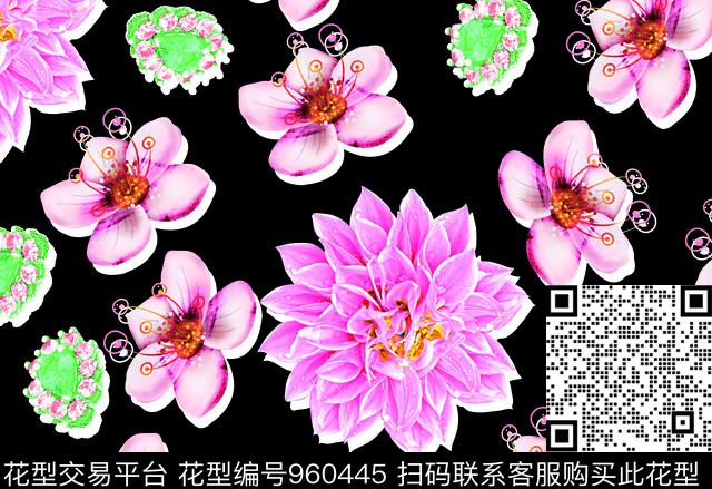 鲜花数码华亿平台手绘花卉数码印花华亿平台下载（图片编号: 960445） - 瓦栏（Walan）