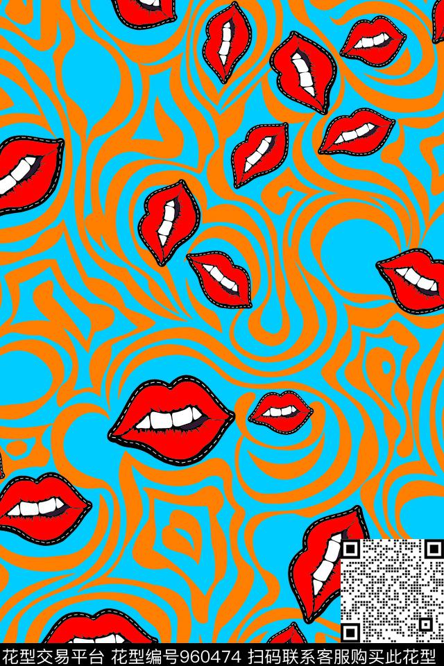 口红数码华亿平台几何花卉数码印花华亿平台下载（图片编号: 960474） - 瓦栏（Walan）