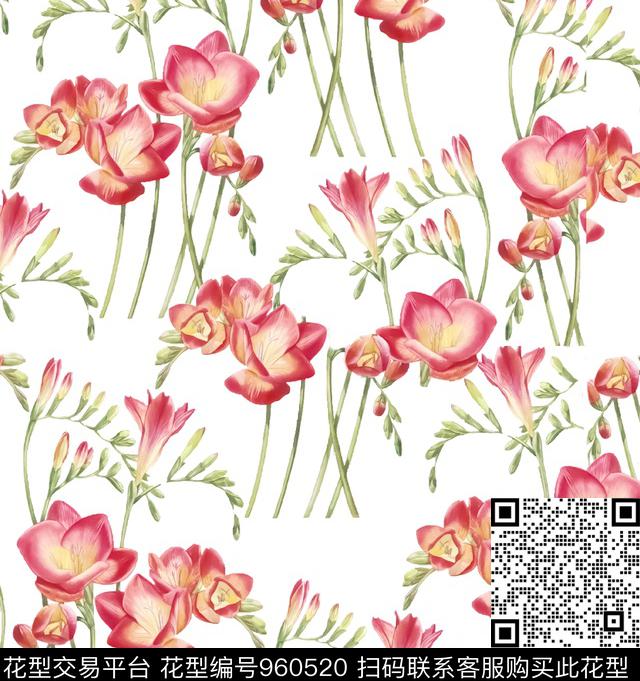 黑底花卉女装水墨风数码印花华亿平台下载（图片编号: 960520） - 瓦栏（Walan）