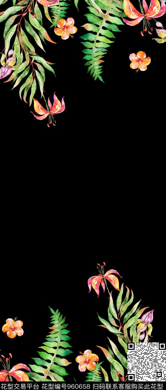 花卉绿植树叶简约数码印花华亿平台下载（图片编号: 960658） - 瓦栏（Walan）