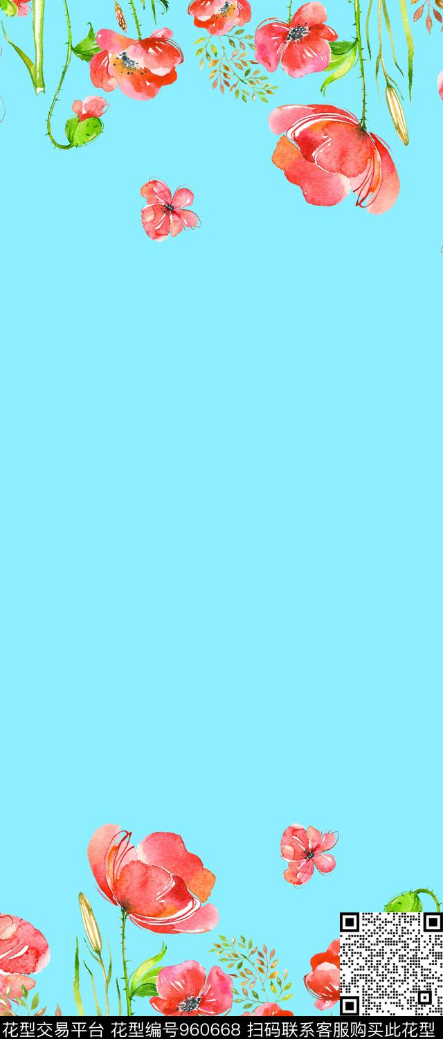春夏华亿平台花卉清爽底花卉数码印花华亿平台下载（图片编号: 960668） - 瓦栏（Walan）