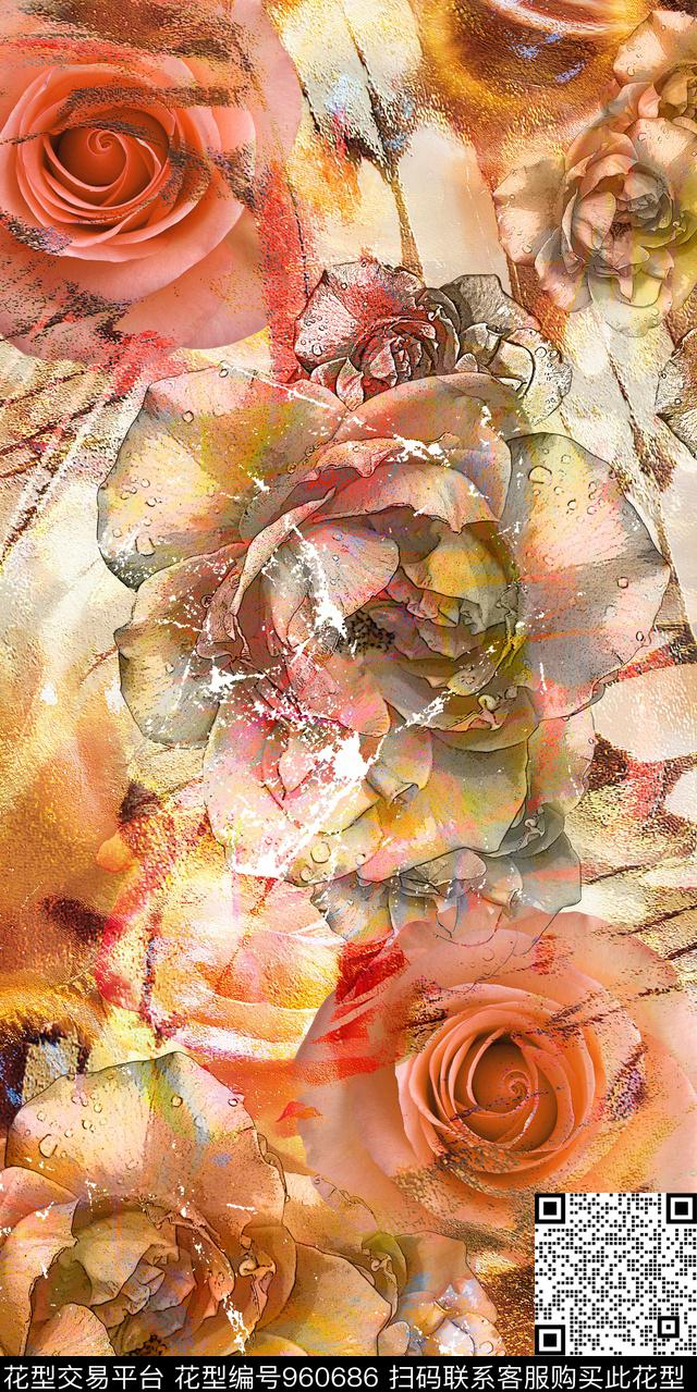 彩底花卉数码华亿平台花卉数码印花华亿平台下载（图片编号: 960686） - 瓦栏（Walan）
