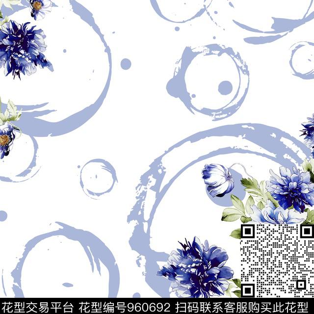 泼墨手绘花卉清爽底花卉数码印花华亿平台下载（图片编号: 960692） - 瓦栏（Walan）