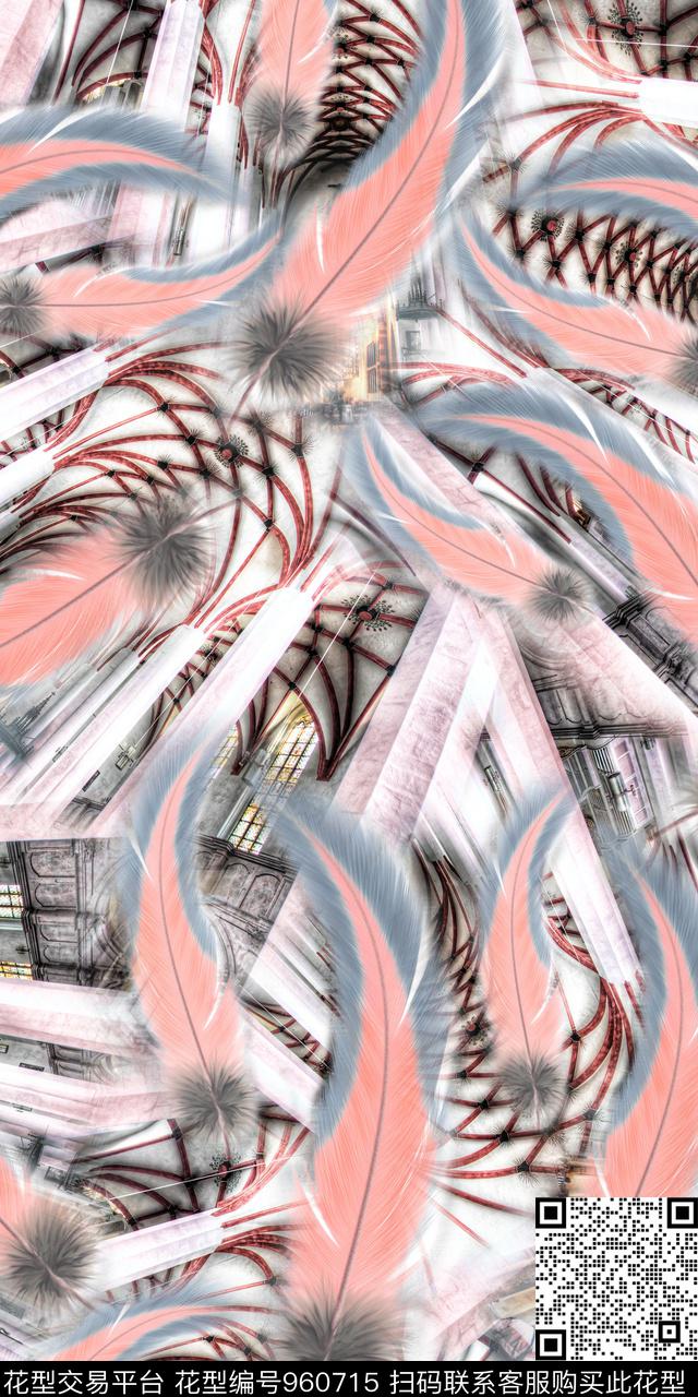 数码华亿平台羽毛几何数码印花华亿平台下载（图片编号: 960715） - 瓦栏（Walan）