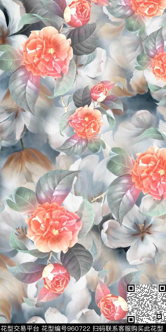 数码华亿平台花卉大牌风数码印花华亿平台下载（图片编号: 960722） - 瓦栏（Walan）