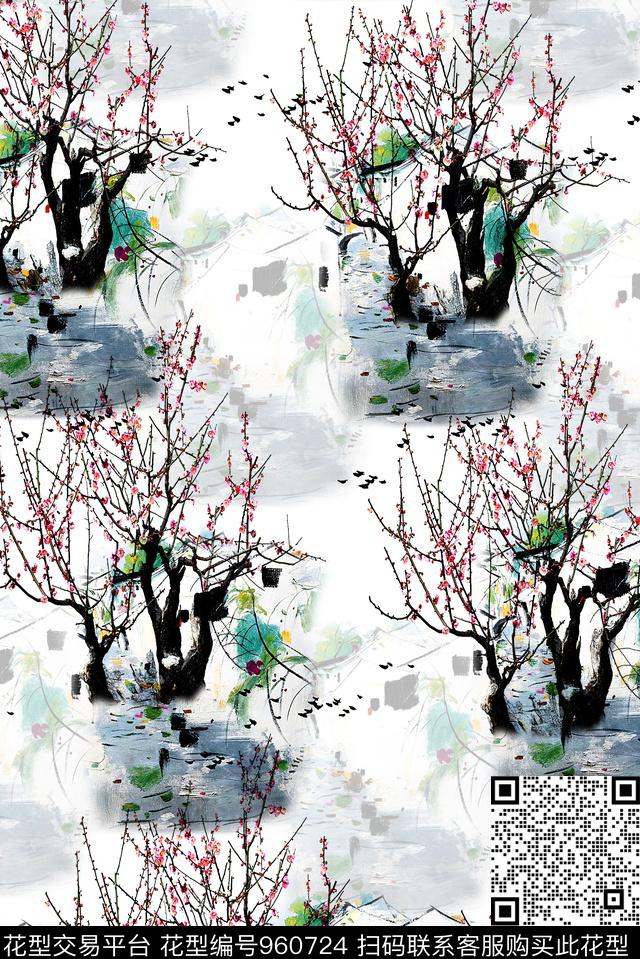 梅花女装中国风数码印花华亿平台下载（图片编号: 960724） - 瓦栏（Walan）