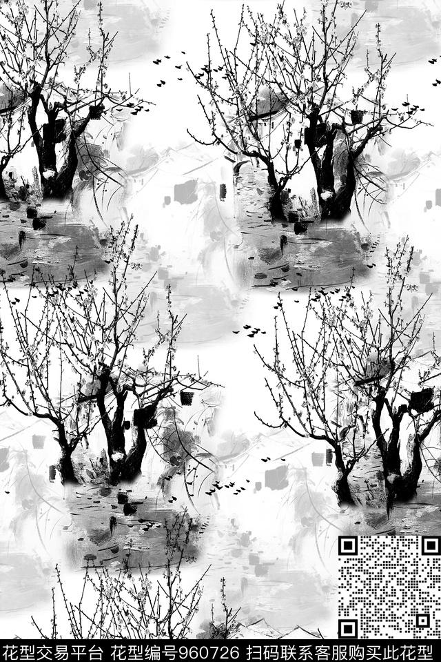 梅花女装中国风数码印花华亿平台下载（图片编号: 960726） - 瓦栏（Walan）