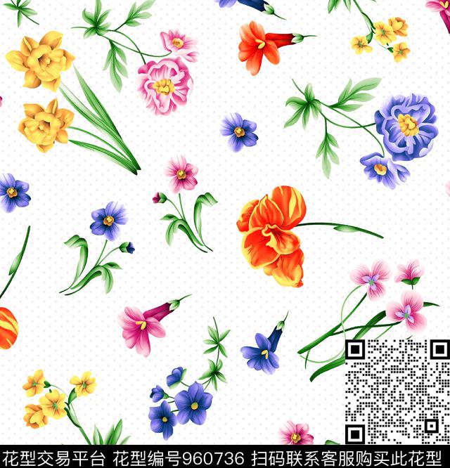 小碎花清爽底花卉春夏花卉数码印花华亿平台下载（图片编号: 960736） - 瓦栏（Walan）