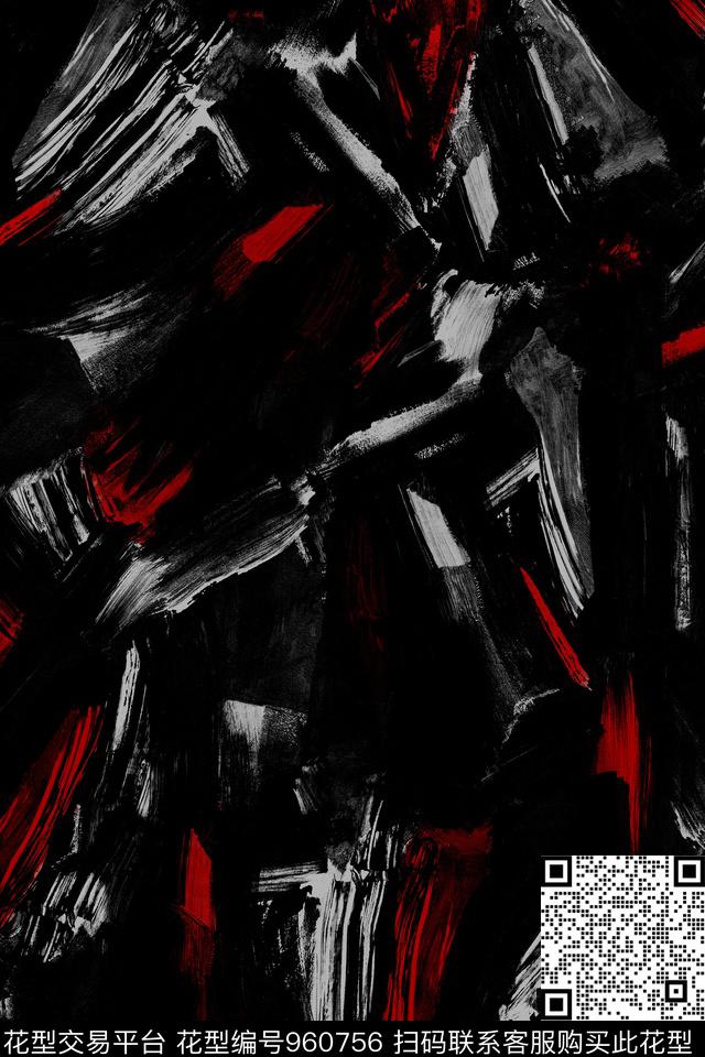 手绘笔刷抽象手绘Fei-男装数码印花华亿平台下载（图片编号: 960756） - 瓦栏（Walan）