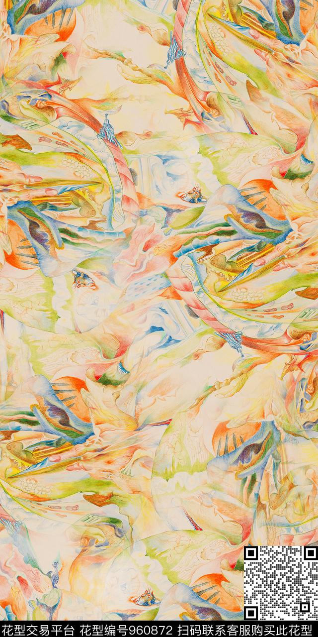 素雅数码华亿平台手绘花卉数码印花华亿平台下载（图片编号: 960872） - 瓦栏（Walan）