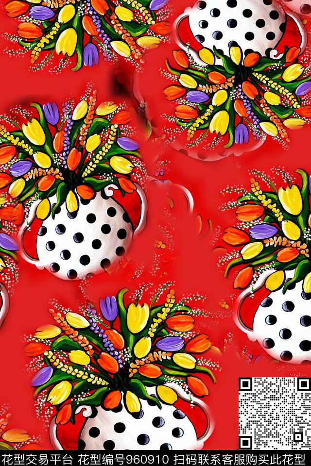 秋冬华亿平台手绘花卉中老年数码印花华亿平台下载（图片编号: 960910） - 瓦栏（Walan）