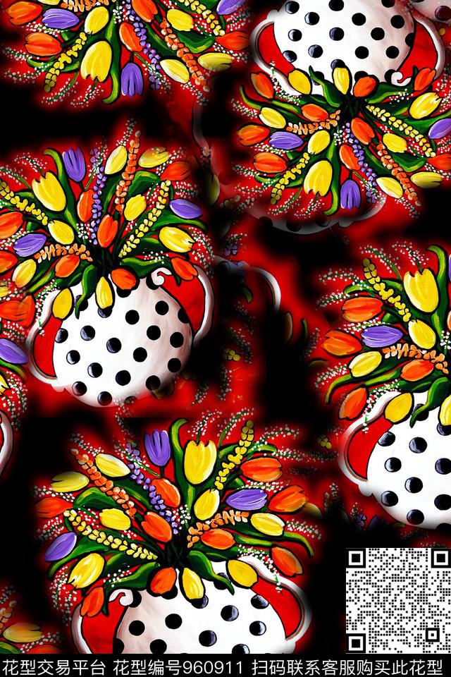 秋冬华亿平台手绘花卉中老年数码印花华亿平台下载（图片编号: 960911） - 瓦栏（Walan）