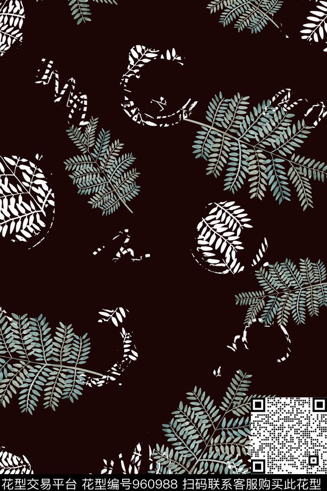 黑底花卉趣味男装数码印花华亿平台下载（图片编号: 960988） - 瓦栏（Walan）