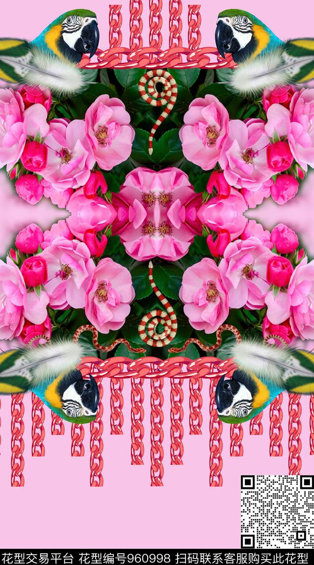 鸟蛇花卉传统印花华亿平台下载（图片编号: 960998） - 瓦栏（Walan）