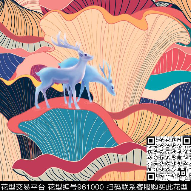 民族风动物炫彩传统印花华亿平台下载（图片编号: 961000） - 瓦栏（Walan）