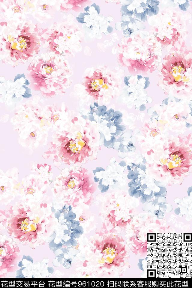 花卉玫瑰花百合数码印花华亿平台下载（图片编号: 961020） - 瓦栏（Walan）