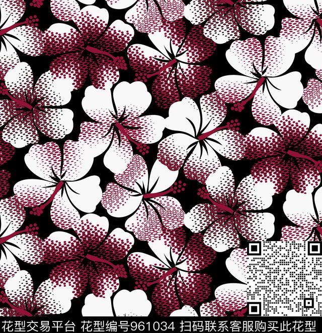 线条花卉民族花卉几何花卉数码印花华亿平台下载（图片编号: 961034） - 瓦栏（Walan）