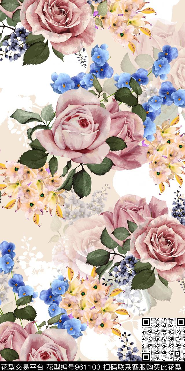 彩底花卉数码华亿平台大花数码印花华亿平台下载（图片编号: 961103） - 瓦栏（Walan）