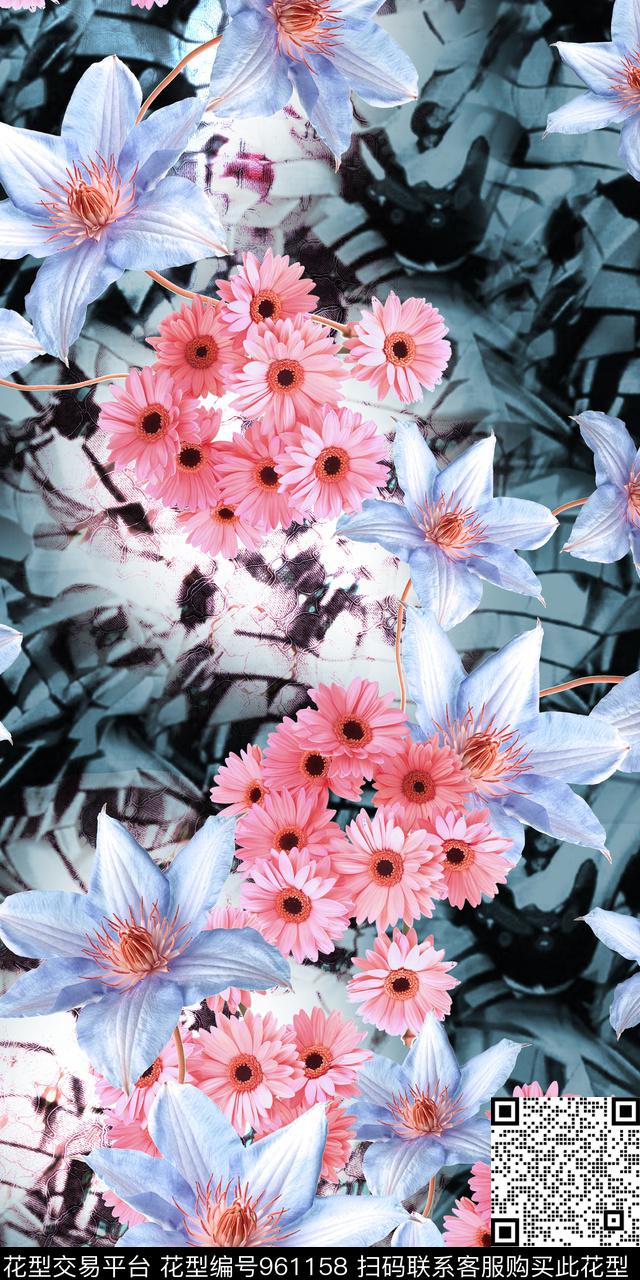数码华亿平台花卉底纹数码印花华亿平台下载（图片编号: 961158） - 瓦栏（Walan）