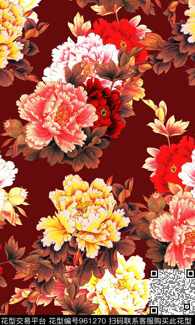 素雅彩底花卉女装数码印花华亿平台下载（图片编号: 961270） - 瓦栏（Walan）