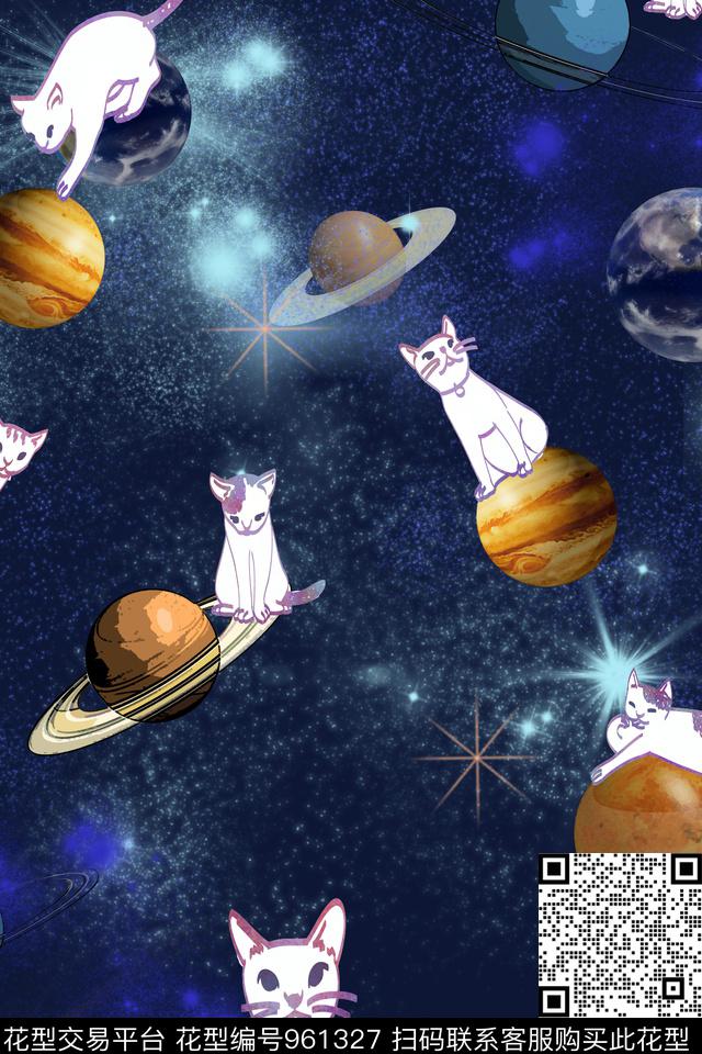 趣味猫星空数码印花华亿平台下载（图片编号: 961327） - 瓦栏（Walan）