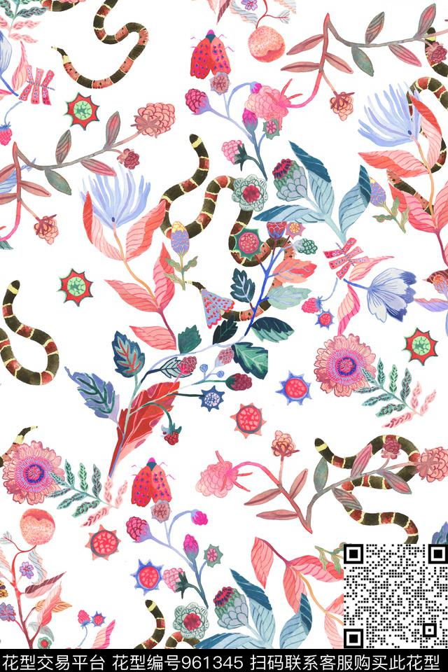 小碎花水彩花卉海蛇数码印花华亿平台下载（图片编号: 961345） - 瓦栏（Walan）