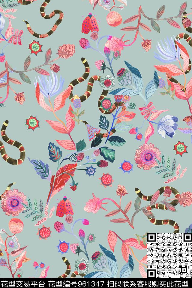 小碎花水彩花卉海蛇数码印花华亿平台下载（图片编号: 961347） - 瓦栏（Walan）