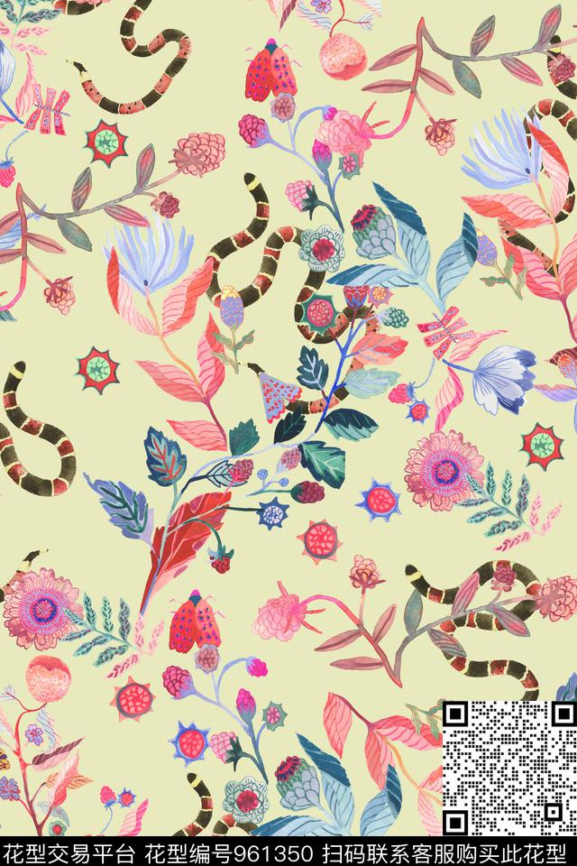 小碎花水彩花卉海蛇数码印花华亿平台下载（图片编号: 961350） - 瓦栏（Walan）