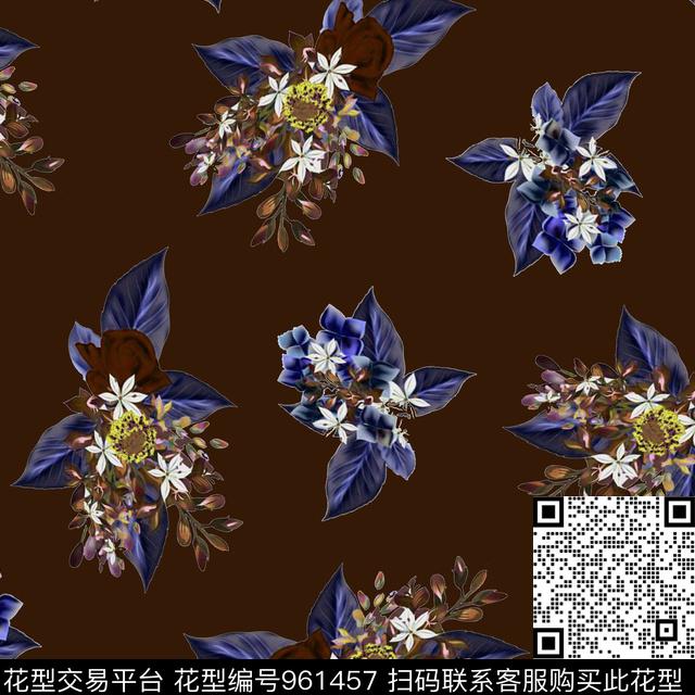花卉几何大牌风数码印花华亿平台下载（图片编号: 961457） - 瓦栏（Walan）