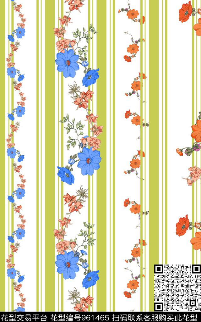 条纹格子花卉数码印花华亿平台下载（图片编号: 961465） - 瓦栏（Walan）