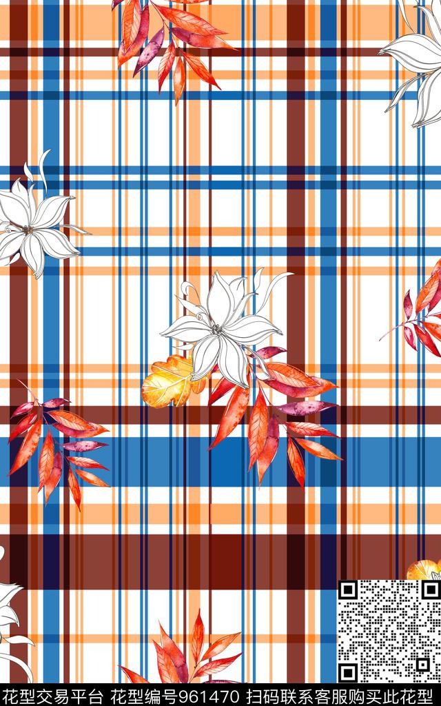 条纹格子花卉数码印花华亿平台下载（图片编号: 961470） - 瓦栏（Walan）