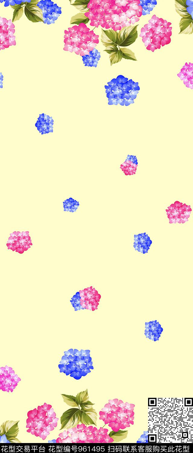 数码华亿平台手绘花卉双边定位数码印花华亿平台下载（图片编号: 961495） - 瓦栏（Walan）