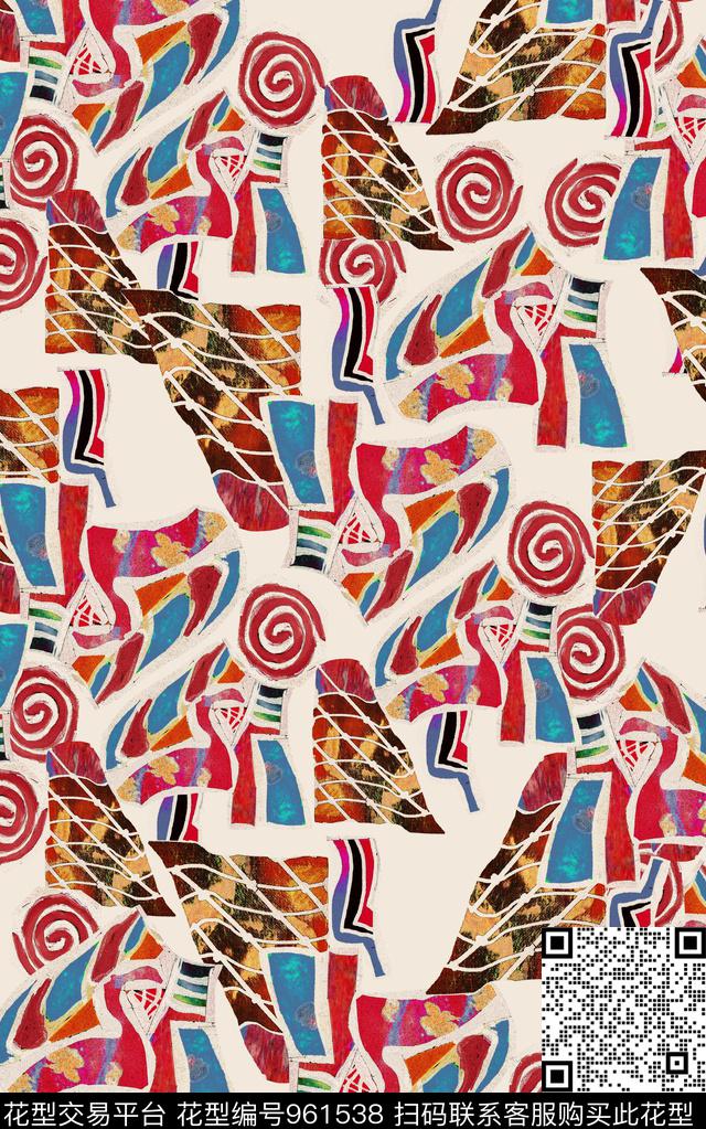 笔触几何炫彩数码印花华亿平台下载（图片编号: 961538） - 瓦栏（Walan）