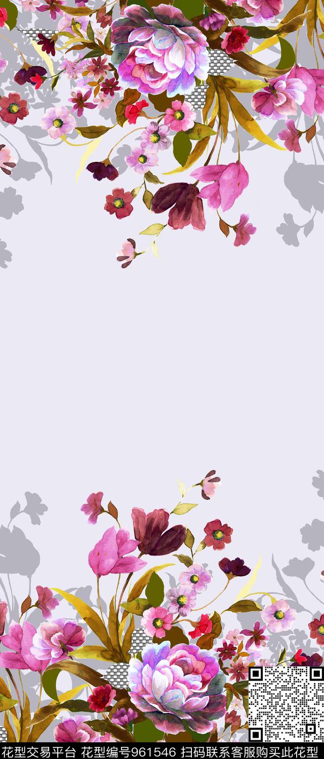 数码华亿平台手绘花卉双边定位数码印花华亿平台下载（图片编号: 961546） - 瓦栏（Walan）
