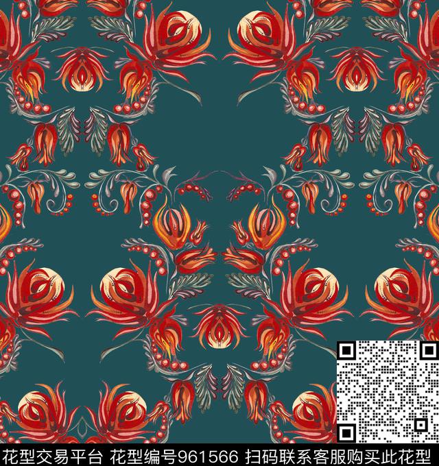 民族风波西米亚清爽底花卉数码印花华亿平台下载（图片编号: 961566） - 瓦栏（Walan）