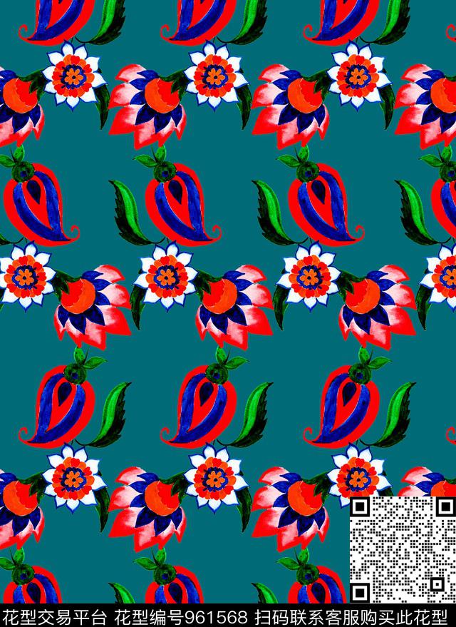 民族风波西米亚清爽底花卉数码印花华亿平台下载（图片编号: 961568） - 瓦栏（Walan）