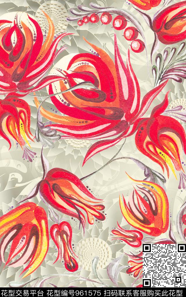 民族风佩斯利朦胧花卉数码印花华亿平台下载（图片编号: 961575） - 瓦栏（Walan）