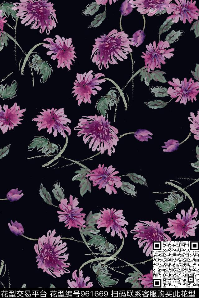 绘画菊花数码华亿平台数码印花华亿平台下载（图片编号: 961669） - 瓦栏（Walan）