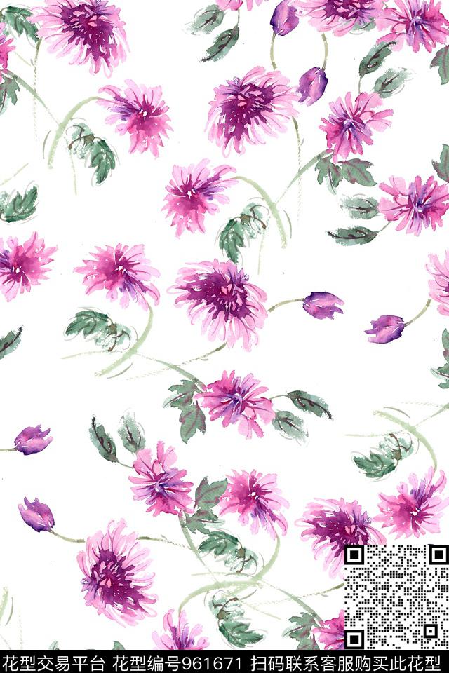 绘画菊花数码华亿平台数码印花华亿平台下载（图片编号: 961671） - 瓦栏（Walan）