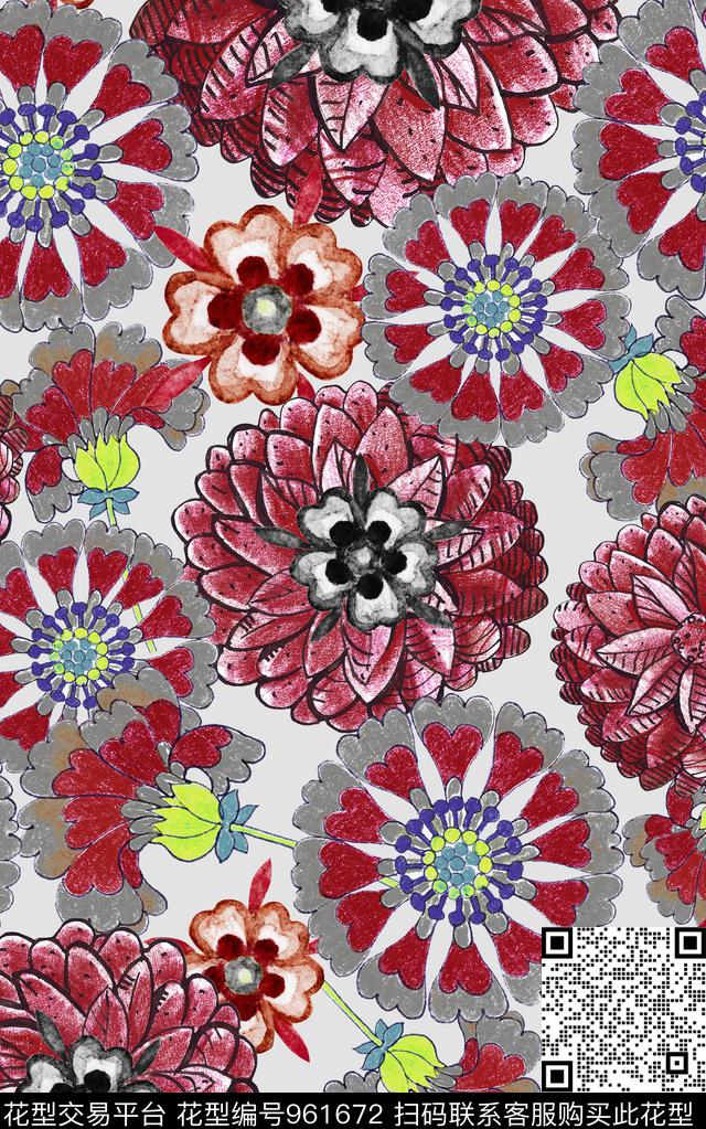 民族风线条花卉数码华亿平台数码印花华亿平台下载（图片编号: 961672） - 瓦栏（Walan）