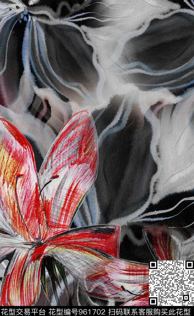 数码华亿平台定位花手绘大花数码印花华亿平台下载（图片编号: 961702） - 瓦栏（Walan）