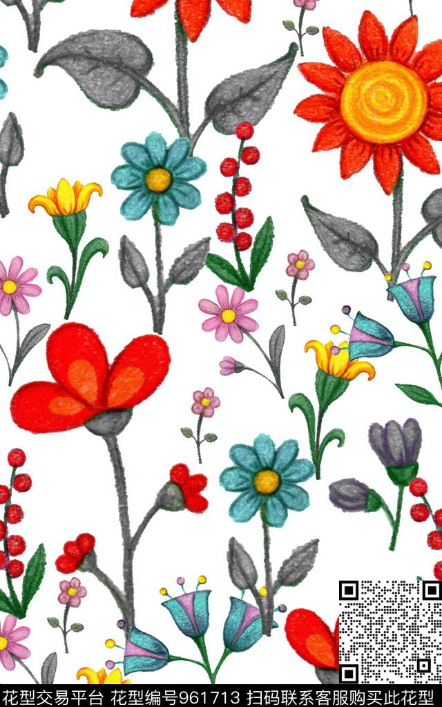 数码华亿平台花卉清爽底花卉数码印花华亿平台下载（图片编号: 961713） - 瓦栏（Walan）